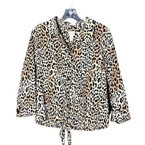 Chico’s Leopard Print Blouse, Size 2 cotton button front tie